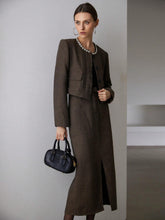 2pcs Women's Elegant Woolen Jeweled Long Skirt Set